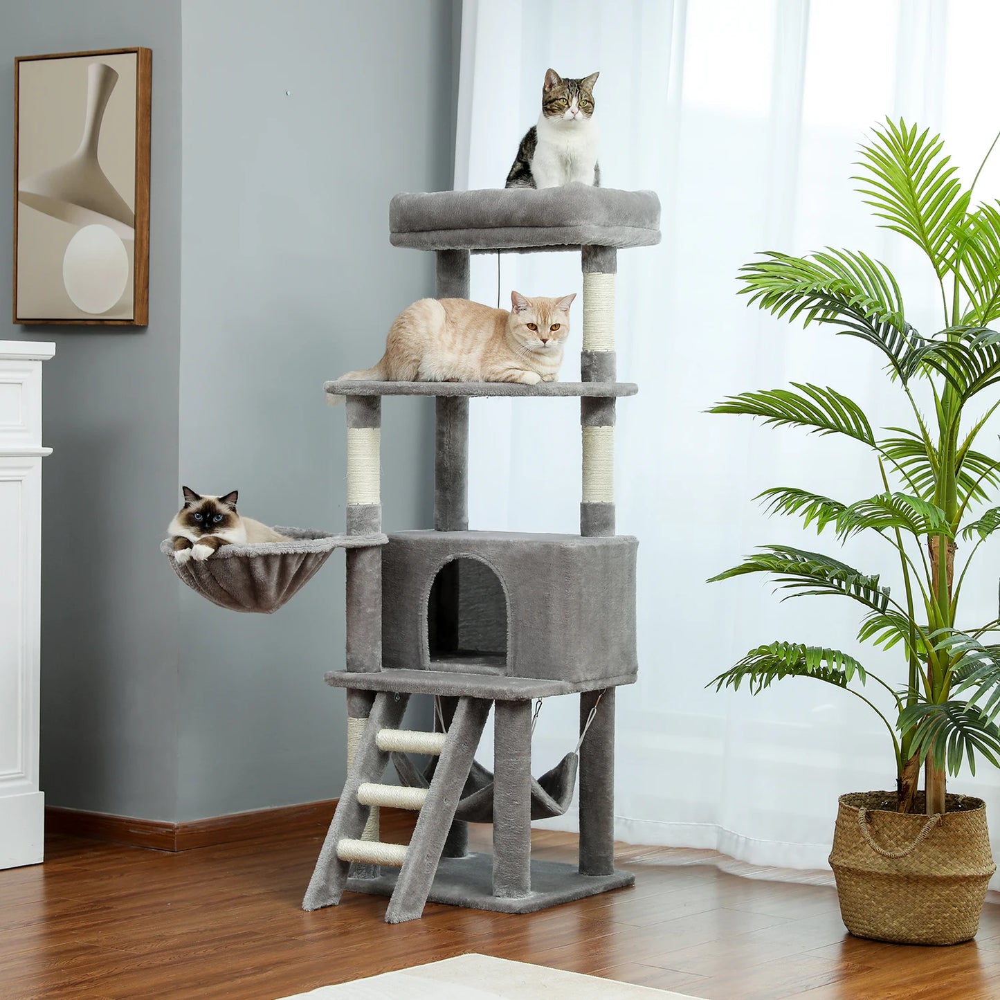 PAWZ Road Multi-Level Cat Tree House Condo Playground with Hammock for Large Cats and Kittens