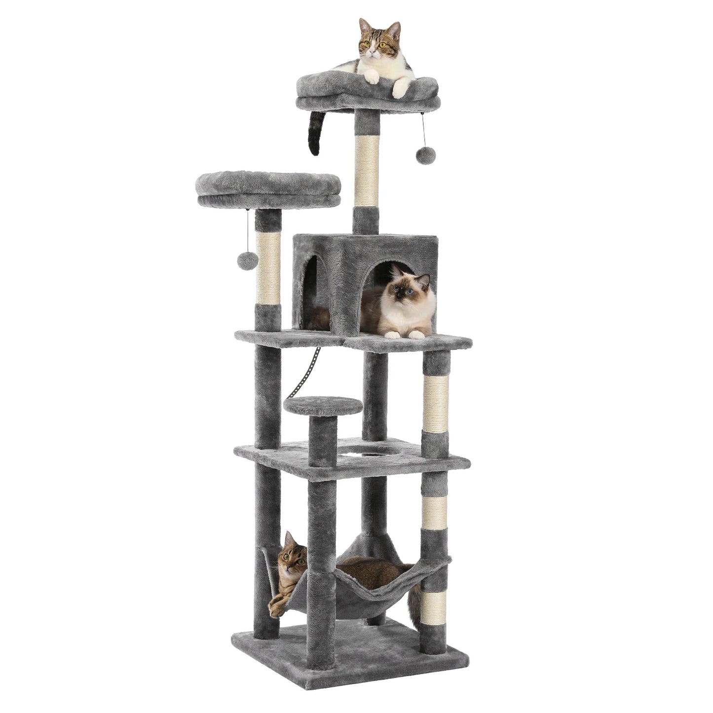 PAWZ Road Multi-Level Cat Tree House Condo Playground with Hammock for Large Cats and Kittens