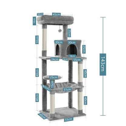 PAWZ Road Multi-Level Cat Tree House Condo Playground with Hammock for Large Cats and Kittens