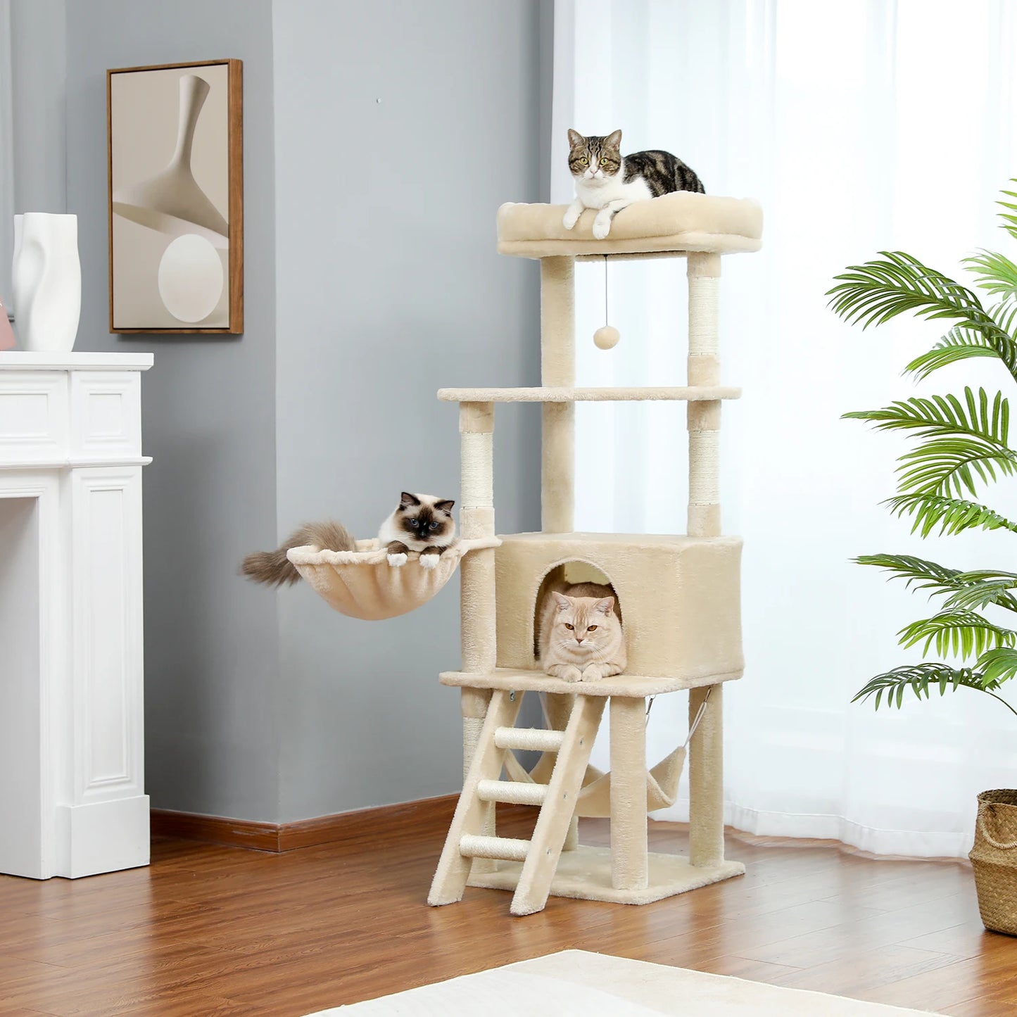 PAWZ Road Multi-Level Cat Tree House Condo Playground with Hammock for Large Cats and Kittens