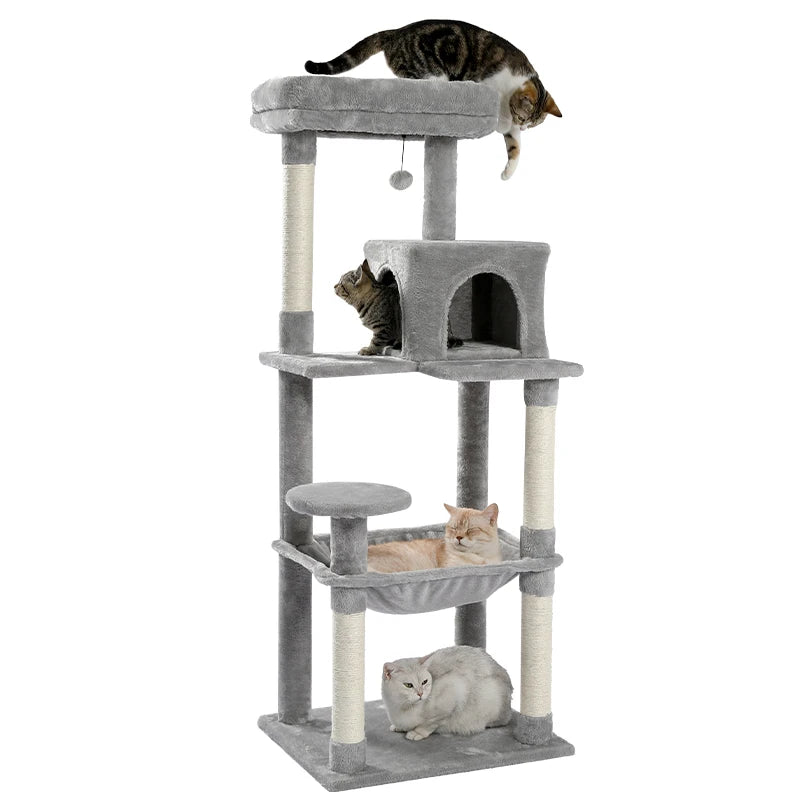 PAWZ Road Multi-Level Cat Tree House Condo Playground with Hammock for Large Cats and Kittens