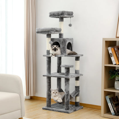 PAWZ Road Multi-Level Cat Tree House Condo Playground with Hammock for Large Cats and Kittens