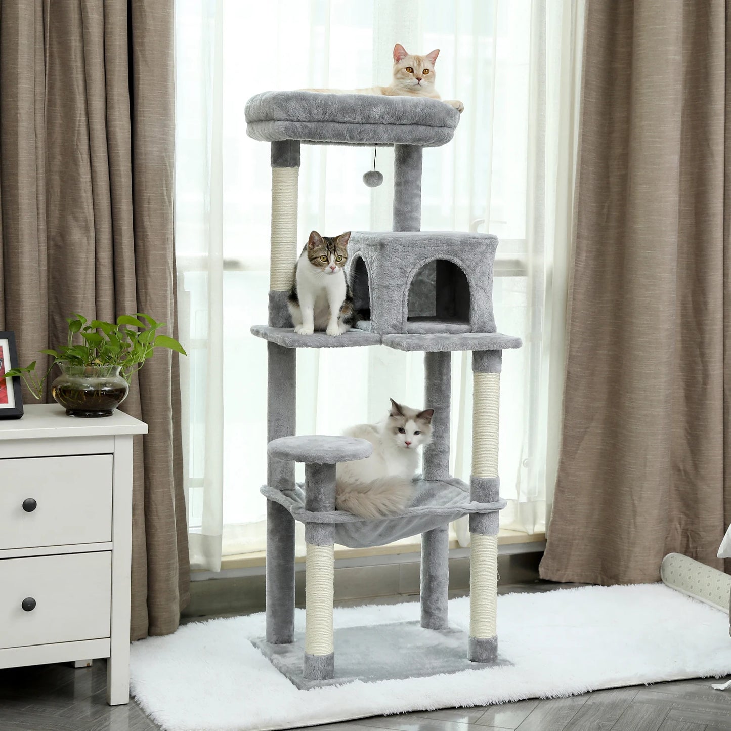 PAWZ Road Multi-Level Cat Tree House Condo Playground with Hammock for Large Cats and Kittens