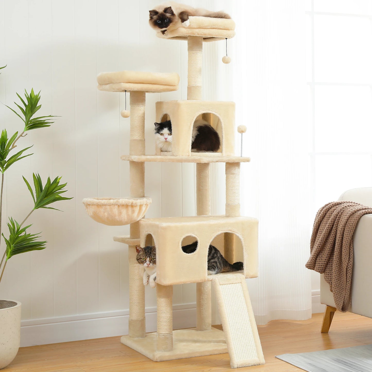 PAWZ Road Multi-Level Cat Tree House Condo Playground with Hammock for Large Cats and Kittens