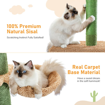 Pawz Road 5-Level Adjustable Cactus Cat Tree Tower with Natural Thicken Scratching Post and Hammock