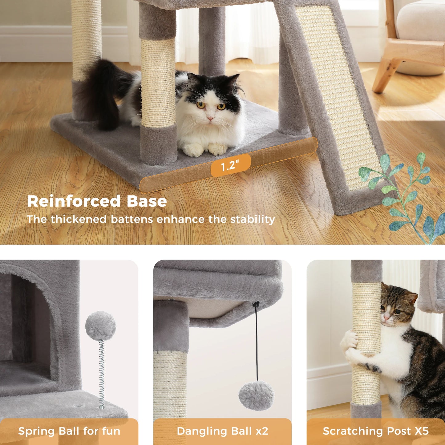 PAWZ Road Multi-Level Cat Tree House Condo Playground with Hammock for Large Cats and Kittens