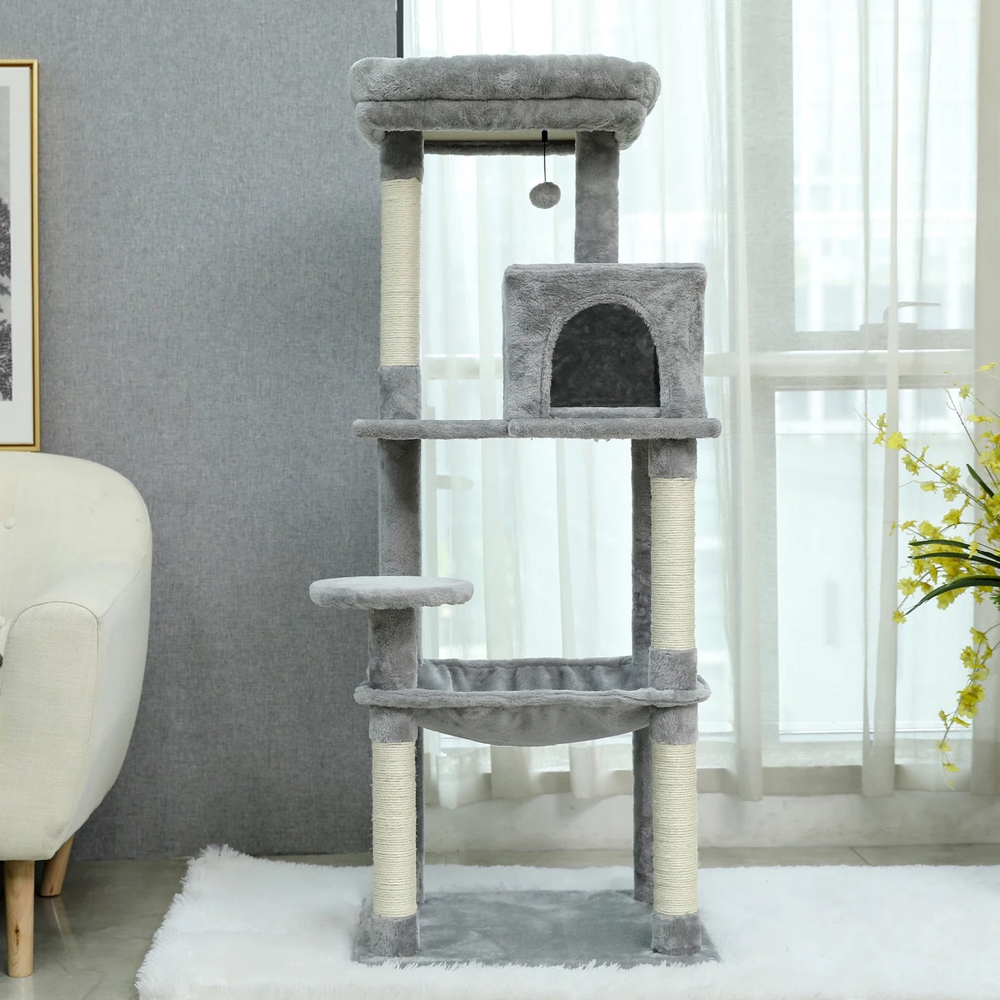 PAWZ Road Multi-Level Cat Tree House Condo Playground with Hammock for Large Cats and Kittens