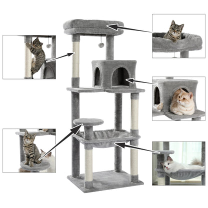 PAWZ Road Multi-Level Cat Tree House Condo Playground with Hammock for Large Cats and Kittens