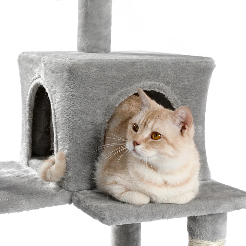 PAWZ Road Multi-Level Cat Tree House Condo Playground with Hammock for Large Cats and Kittens