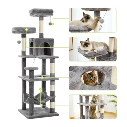 PAWZ Road Multi-Level Cat Tree House Condo Playground with Hammock for Large Cats and Kittens