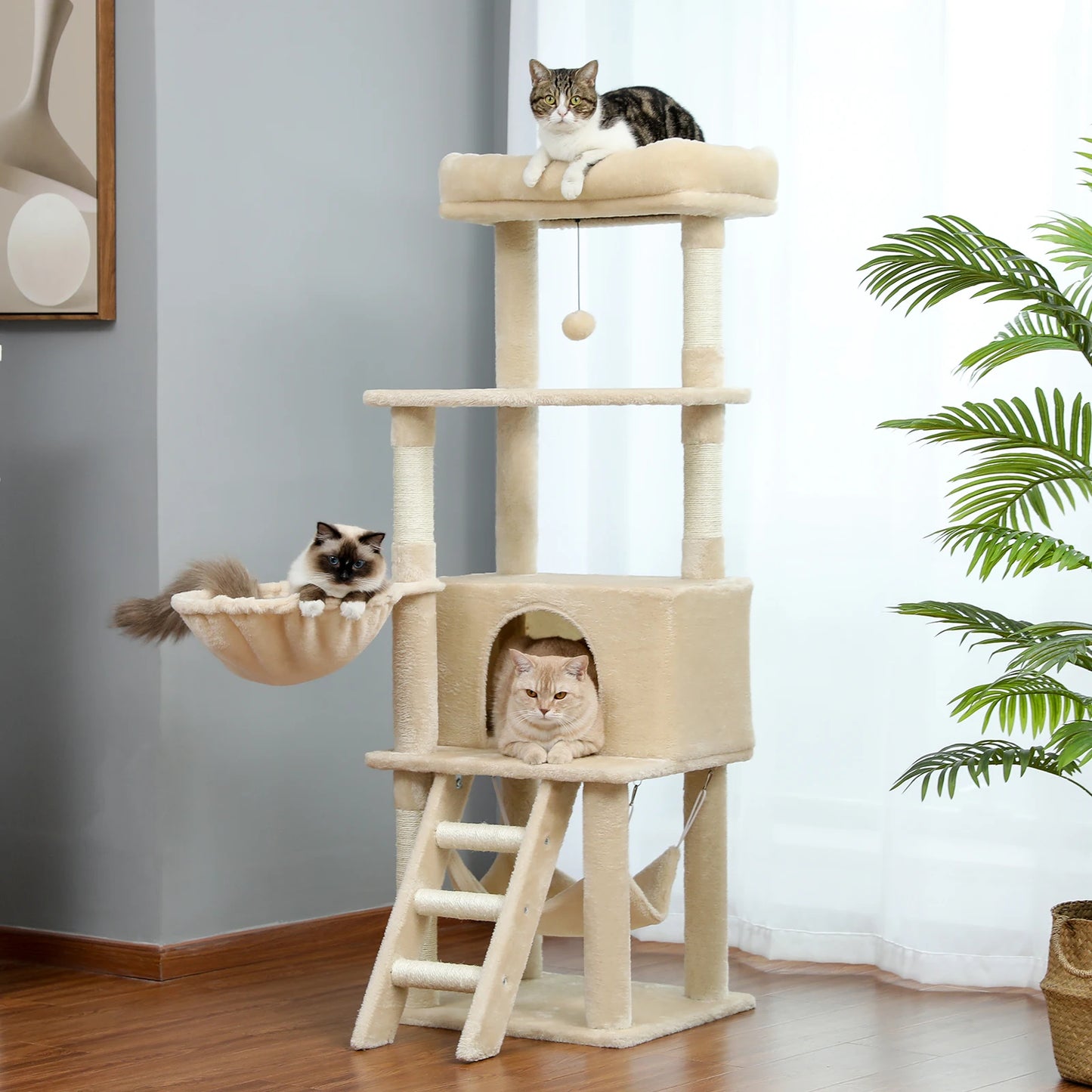 PAWZ Road Multi-Level Cat Tree House Condo Playground with Hammock for Large Cats and Kittens