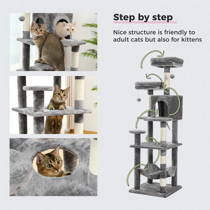 PAWZ Road Multi-Level Cat Tree House Condo Playground with Hammock for Large Cats and Kittens