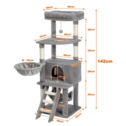 PAWZ Road Multi-Level Cat Tree House Condo Playground with Hammock for Large Cats and Kittens