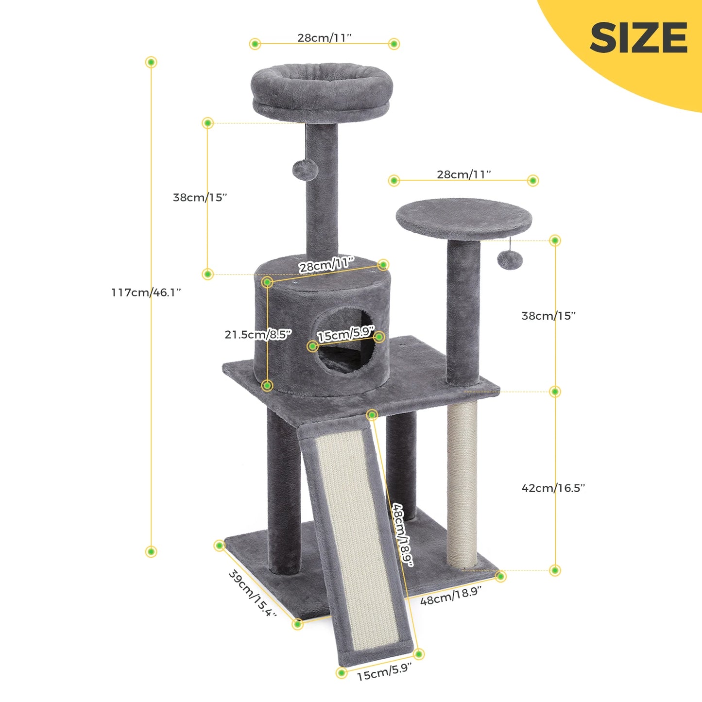 PAWZ Road Multi-Level Cat Tree House Condo Playground with Hammock for Large Cats and Kittens