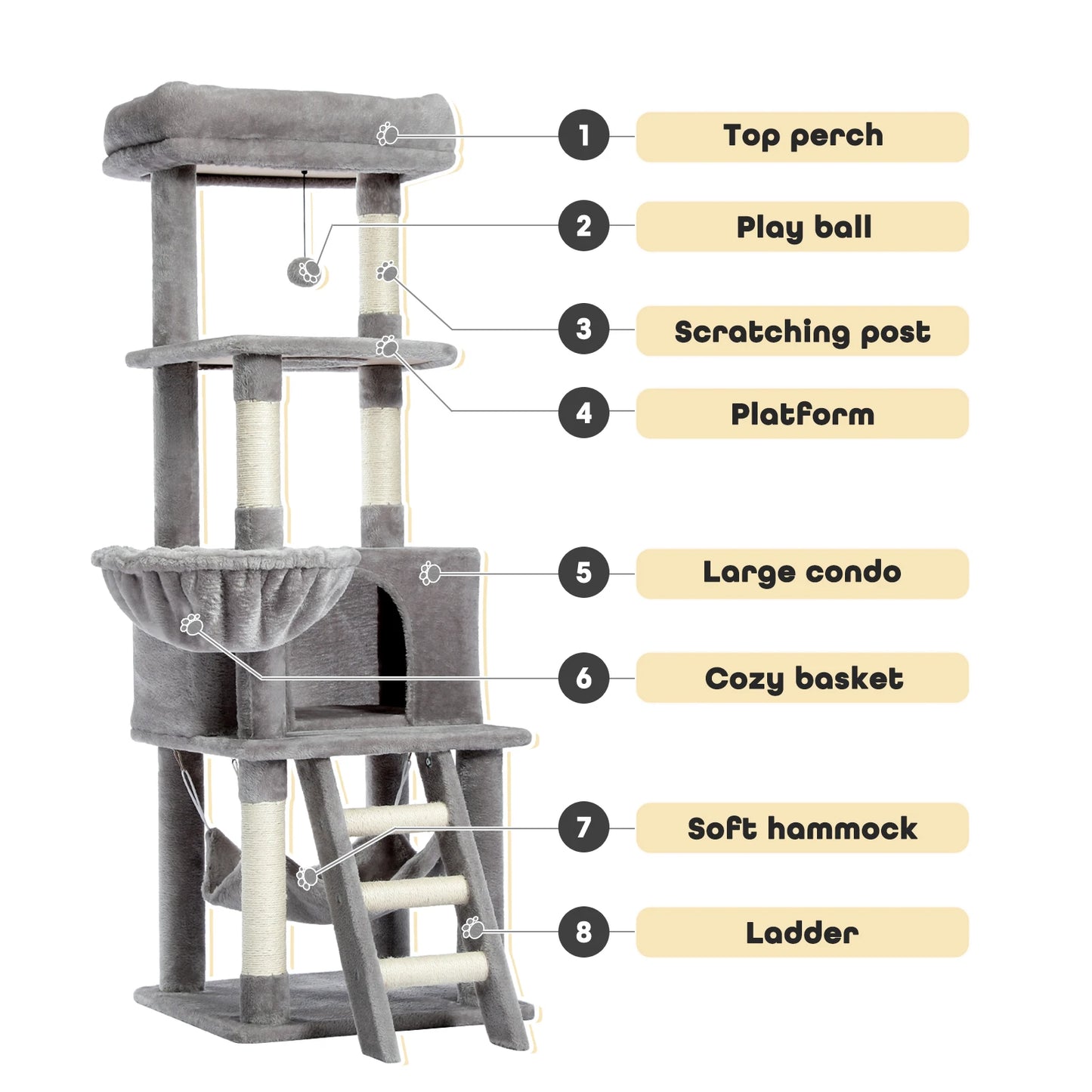 PAWZ Road Multi-Level Cat Tree House Condo Playground with Hammock for Large Cats and Kittens