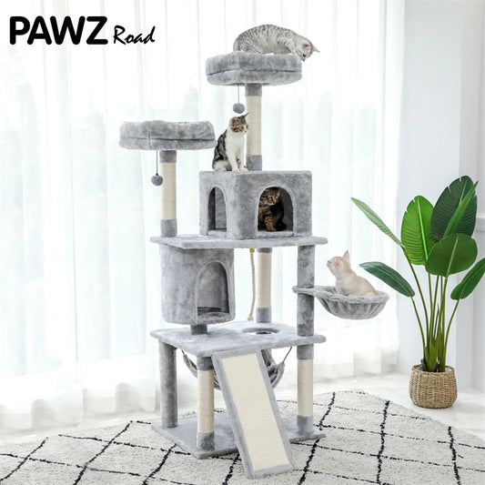 PAWZ Road Multi-Level Cat Tree House Condo Playground with Hammock for Large Cats and Kittens