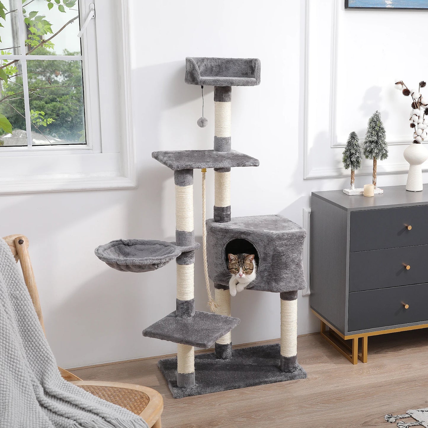 PAWZ Road Multi-Level Cat Tree House Condo Playground with Hammock for Large Cats and Kittens