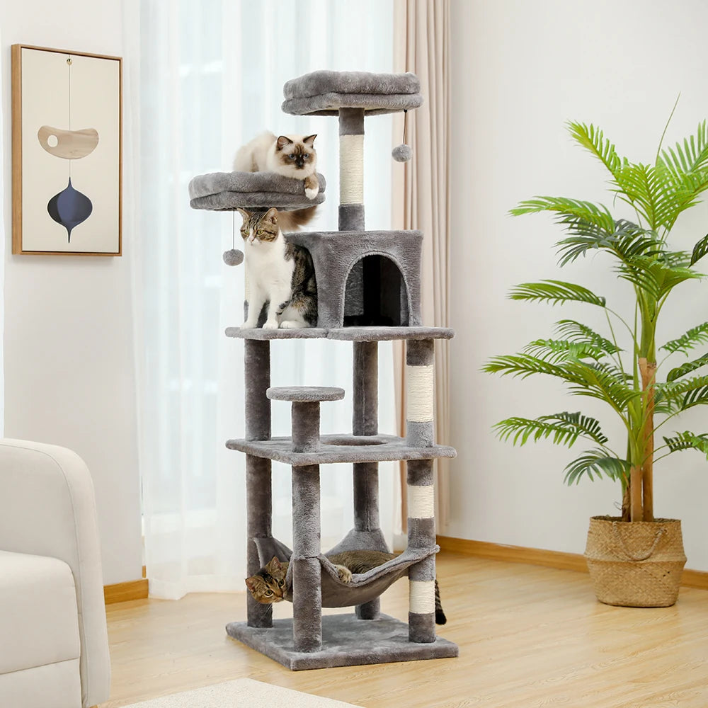 PAWZ Road Multi-Level Cat Tree House Condo Playground with Hammock for Large Cats and Kittens