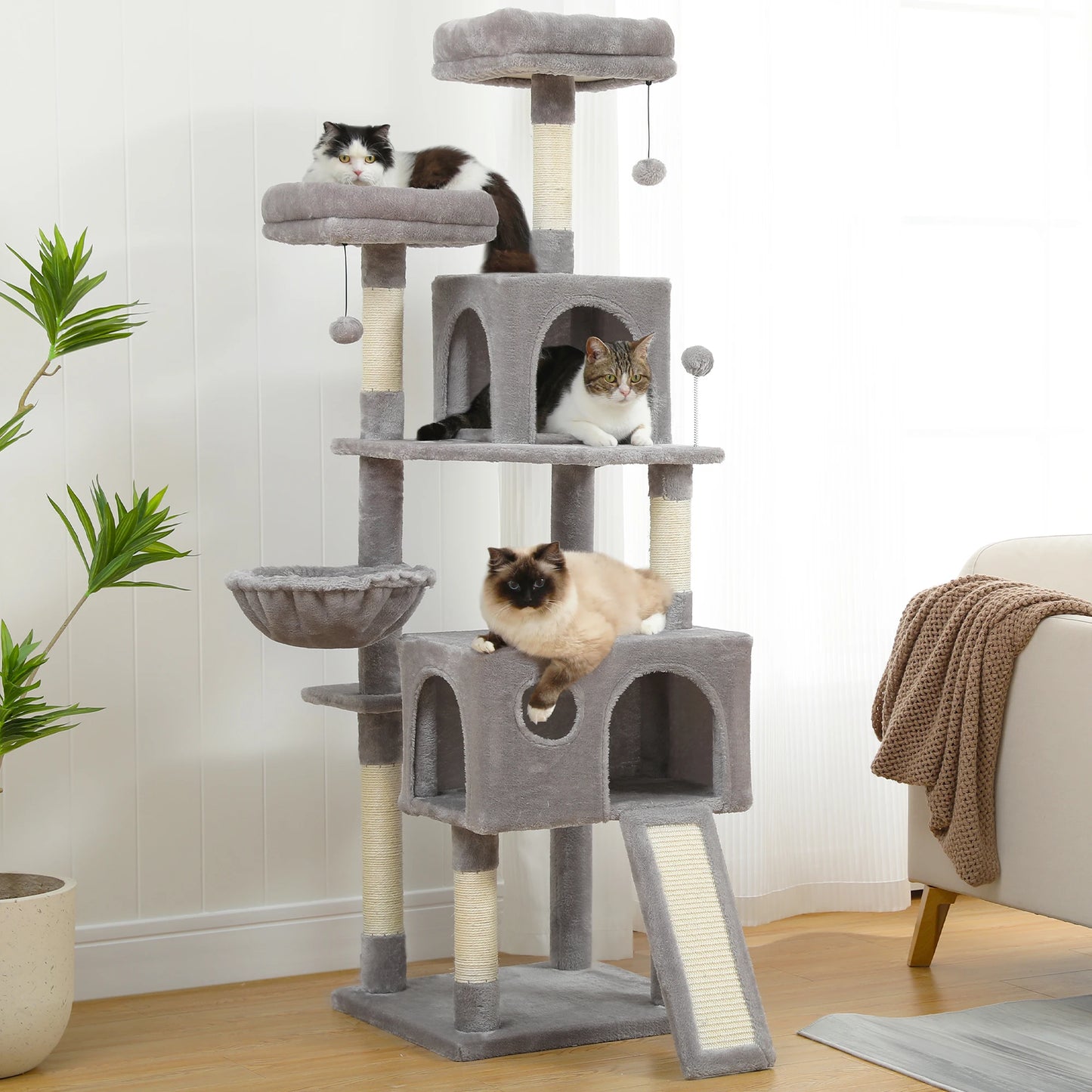 PAWZ Road Multi-Level Cat Tree House Condo Playground with Hammock for Large Cats and Kittens