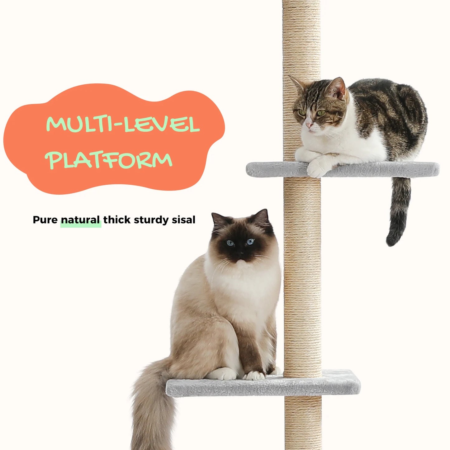 PAWZ Road Adjustable Cat Tree Condo Scratching Post, 238-274cm Floor-to-Ceiling Cat Furniture Protector