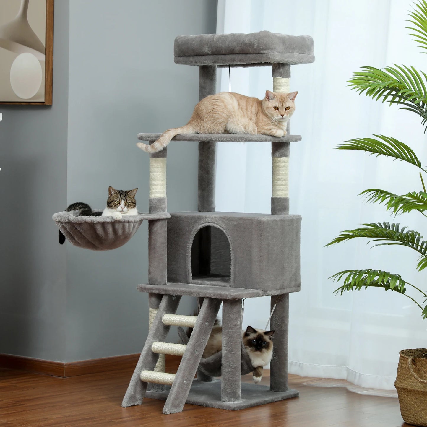 PAWZ Road Multi-Level Cat Tree House Condo Playground with Hammock for Large Cats and Kittens