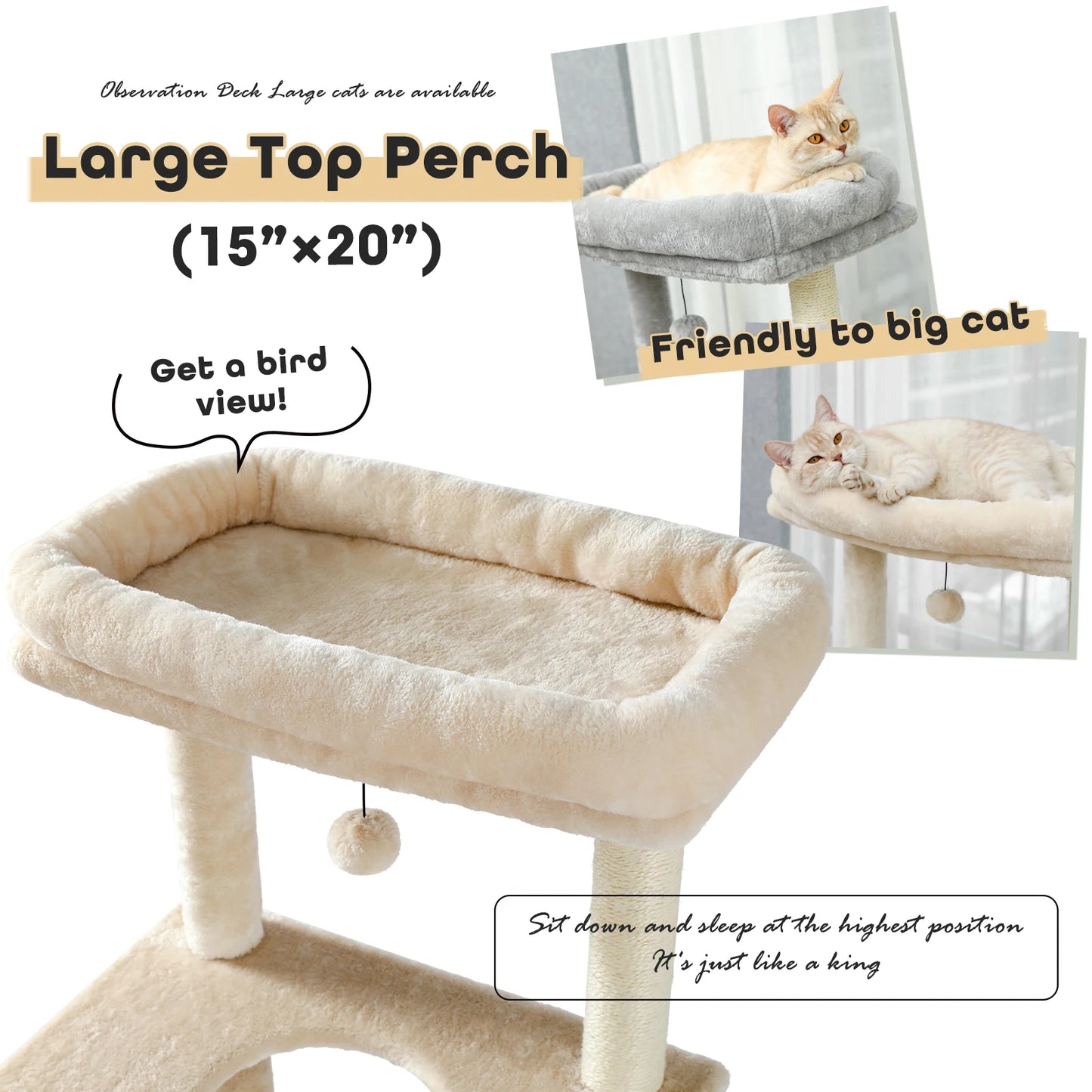 PAWZ Road Multi-Level Cat Tree House Condo Playground with Hammock for Large Cats and Kittens