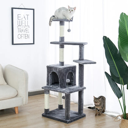 Luxury Multi-Layer Cat Tree House Condo with Ladder and Sisal Scratching Post for Climbing and Jumping