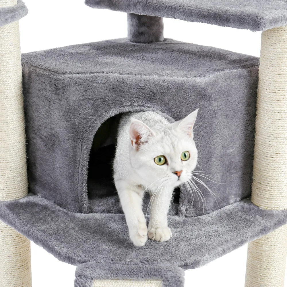 Luxury Multi-Layer Cat Tree House Condo with Ladder and Sisal Scratching Post for Climbing and Jumping