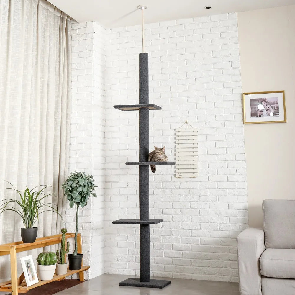 PAWZ Road Adjustable Cat Tree Condo Scratching Post, 238-274cm Floor-to-Ceiling Cat Furniture Protector