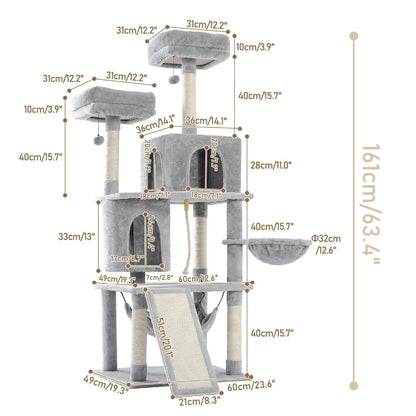 PAWZ Road Multi-Level Cat Tree House Condo Playground with Hammock for Large Cats and Kittens