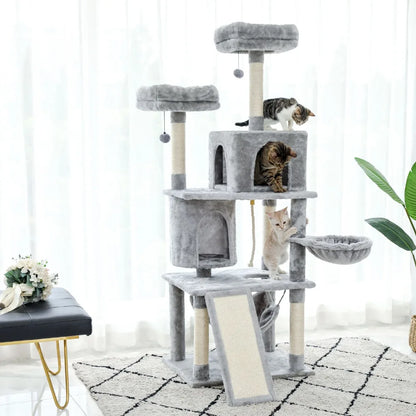 PAWZ Road Multi-Level Cat Tree House Condo Playground with Hammock for Large Cats and Kittens