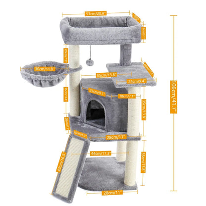 Luxury Multi-Layer Cat Tree House Condo with Ladder and Sisal Scratching Post for Climbing and Jumping