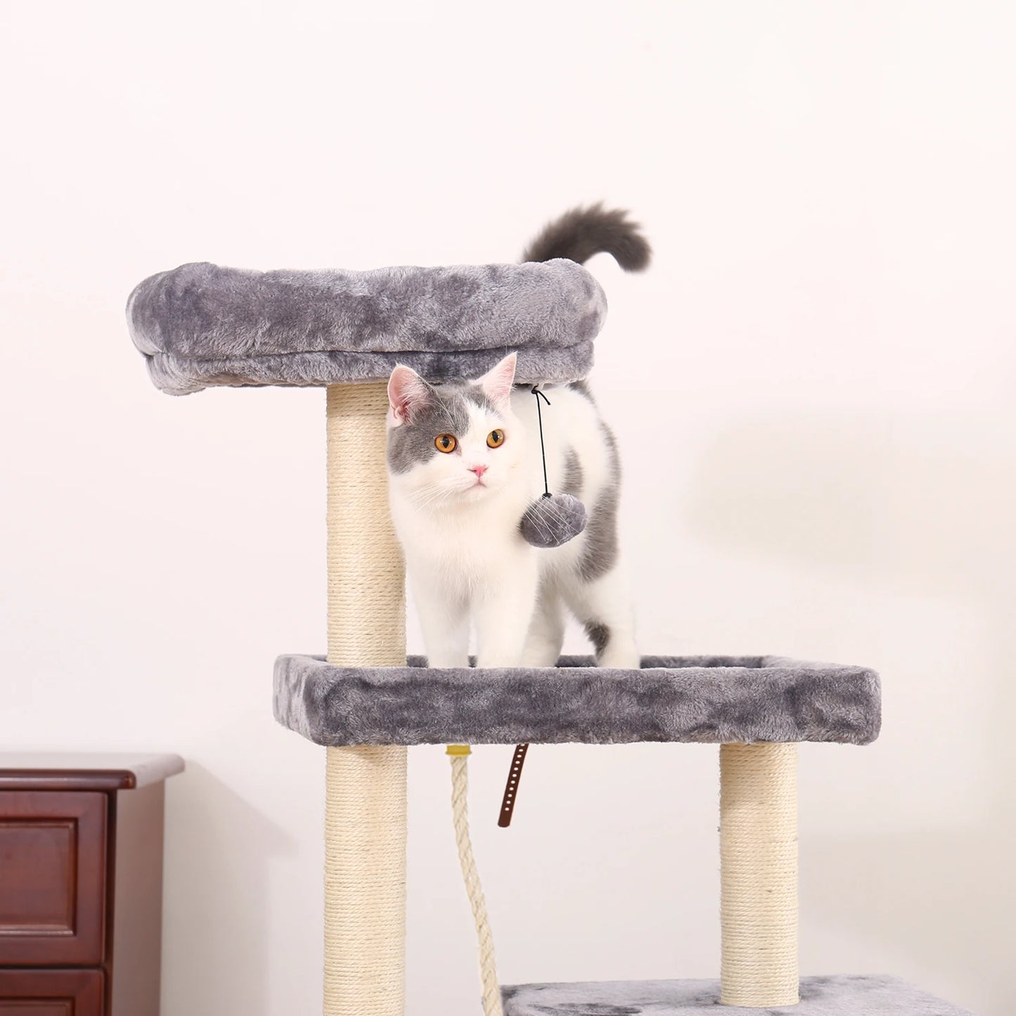 Luxury Cat Tree Tower with Double Condos, Spacious Perch, Hammock, Sisal Scratching Posts & Dangling Balls