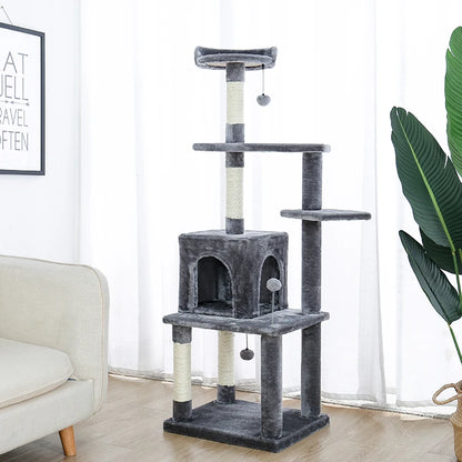 Luxury Multi-Layer Cat Tree House Condo with Ladder and Sisal Scratching Post for Climbing and Jumping