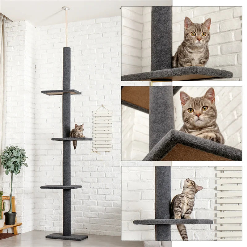 PAWZ Road Adjustable Cat Tree Condo Scratching Post, 238-274cm Floor-to-Ceiling Cat Furniture Protector