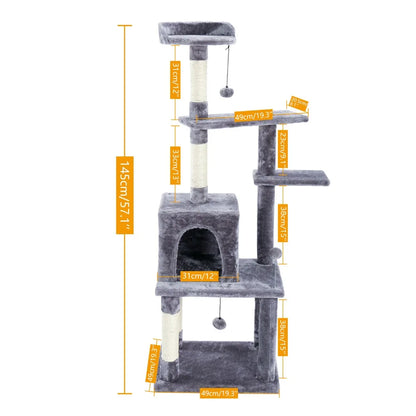 Luxury Multi-Layer Cat Tree House Condo with Ladder and Sisal Scratching Post for Climbing and Jumping