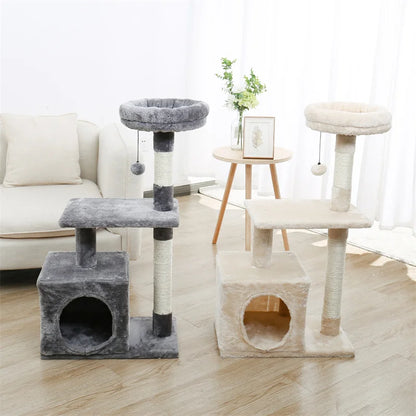 Luxury Cat Tree Tower with Double Condos, Spacious Perch, Hammock, Sisal Scratching Posts & Dangling Balls