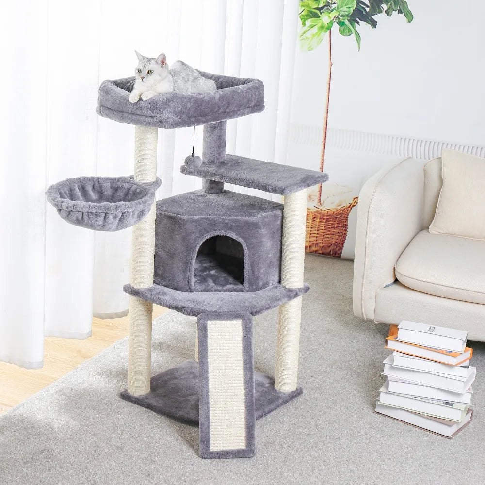 Luxury Multi-Layer Cat Tree House Condo with Ladder and Sisal Scratching Post for Climbing and Jumping