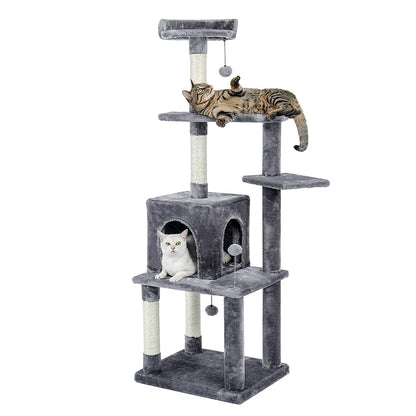 Luxury Multi-Layer Cat Tree House Condo with Ladder and Sisal Scratching Post for Climbing and Jumping