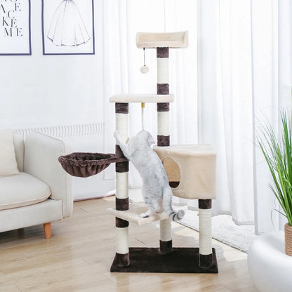 PAWZ Road Multi-Level Cat Tree House Condo Playground with Hammock for Large Cats and Kittens