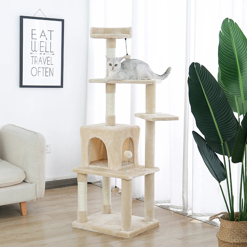 Luxury Multi-Layer Cat Tree House Condo with Ladder and Sisal Scratching Post for Climbing and Jumping