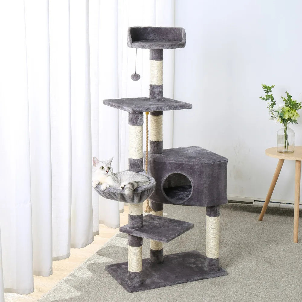 PAWZ Road Multi-Level Cat Tree House Condo Playground with Hammock for Large Cats and Kittens