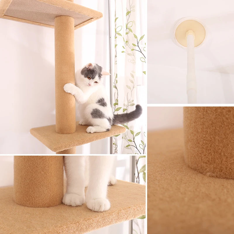 Luxury Multi-Layer Cat Tree House Condo with Ladder and Sisal Scratching Post for Climbing and Jumping