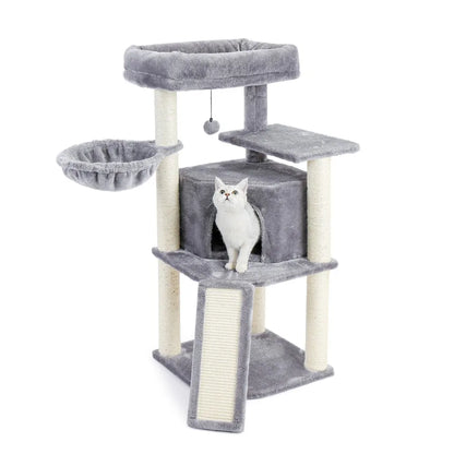 Luxury Multi-Layer Cat Tree House Condo with Ladder and Sisal Scratching Post for Climbing and Jumping