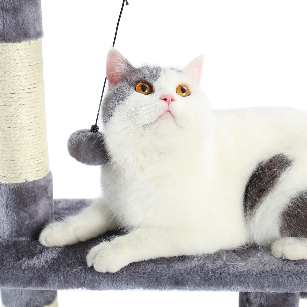 Luxury Multi-Layer Cat Tree House Condo with Ladder and Sisal Scratching Post for Climbing and Jumping