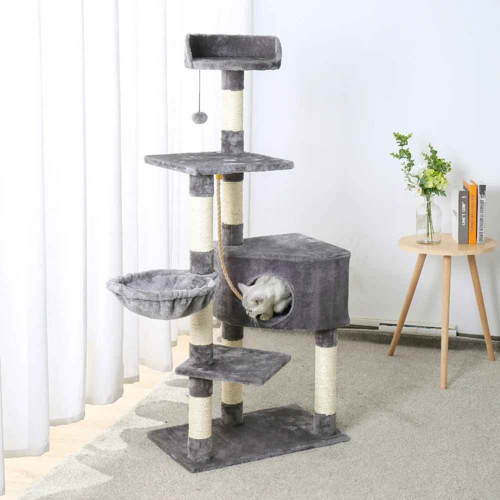 PAWZ Road Multi-Level Cat Tree House Condo Playground with Hammock for Large Cats and Kittens