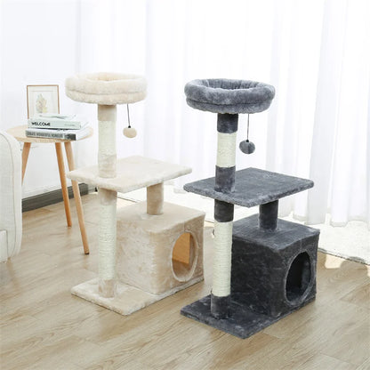 Luxury Cat Tree Tower with Double Condos, Spacious Perch, Hammock, Sisal Scratching Posts & Dangling Balls