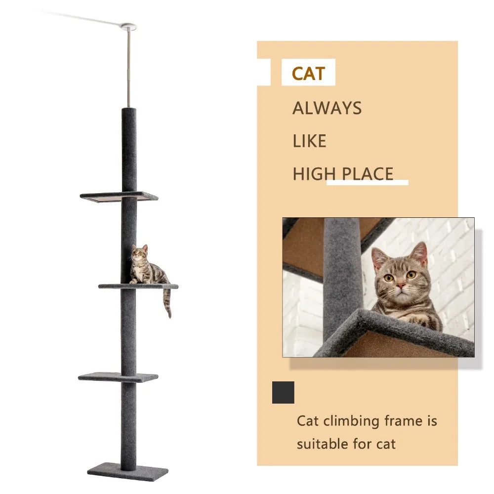 PAWZ Road Adjustable Cat Tree Condo Scratching Post, 238-274cm Floor-to-Ceiling Cat Furniture Protector