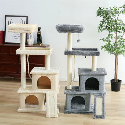 Luxury Cat Tree Tower with Double Condos, Spacious Perch, Hammock, Sisal Scratching Posts & Dangling Balls