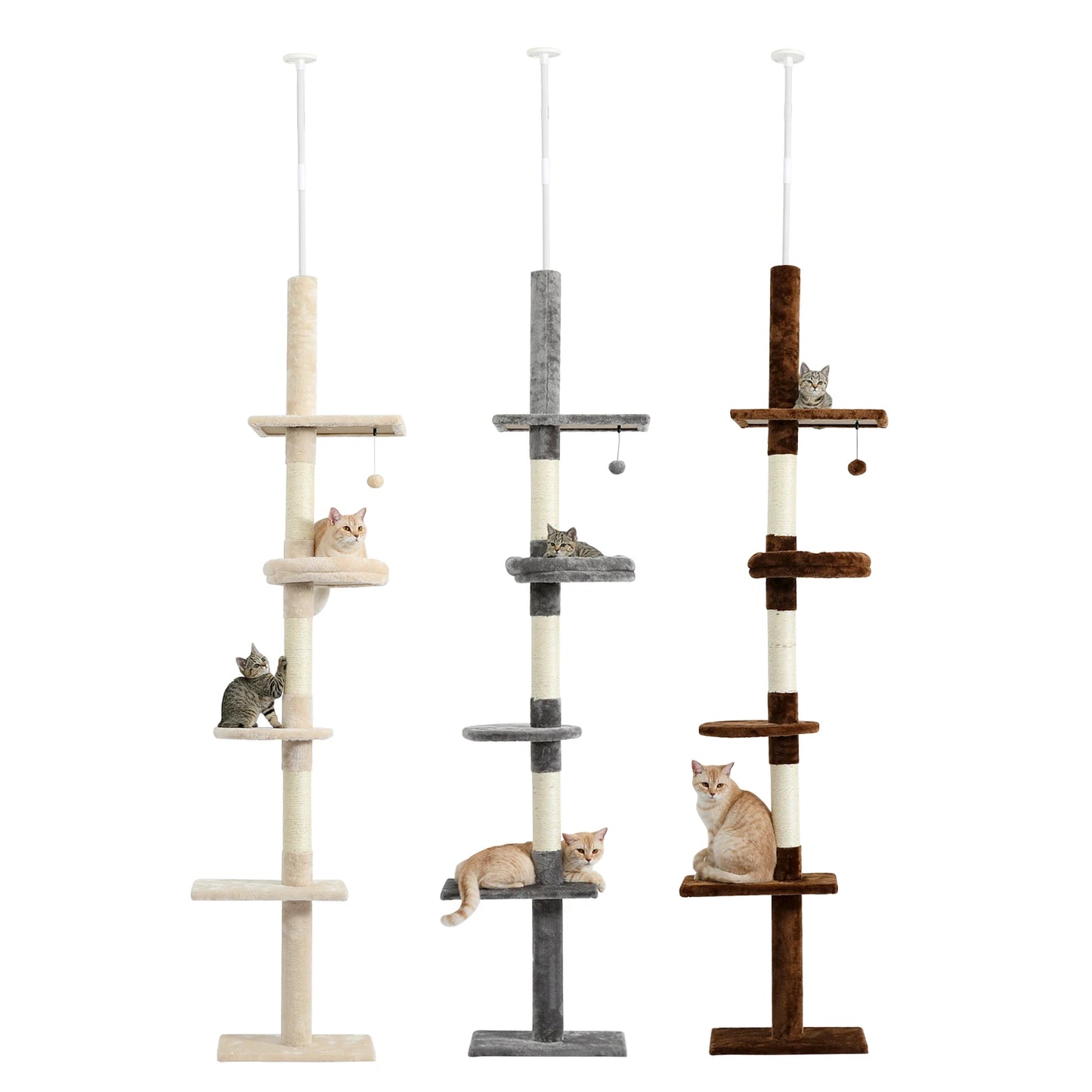 PAWZ Road Adjustable Cat Tree Condo Scratching Post, 238-274cm Floor-to-Ceiling Cat Furniture Protector